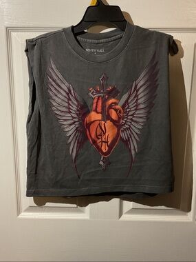 Ninth Hall Cross My Heart Charcoal Crop Tank Top